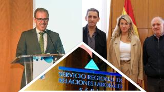 Vicente Andrés, Yolanda Díaz, Faustino Temprano y Mariano Veganzones junto a la imagen del Serla