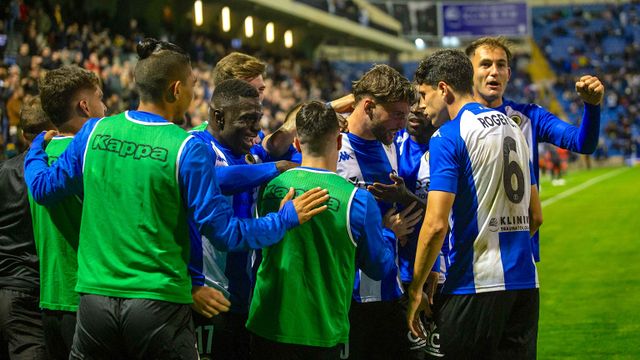 Los jugadores del Hércules, en un partido de esta temporada.