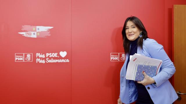 La secretaria de Organización del PSCyL, Ana Sánchez, durante la rueda de prensa de este viernes en Salamanca.