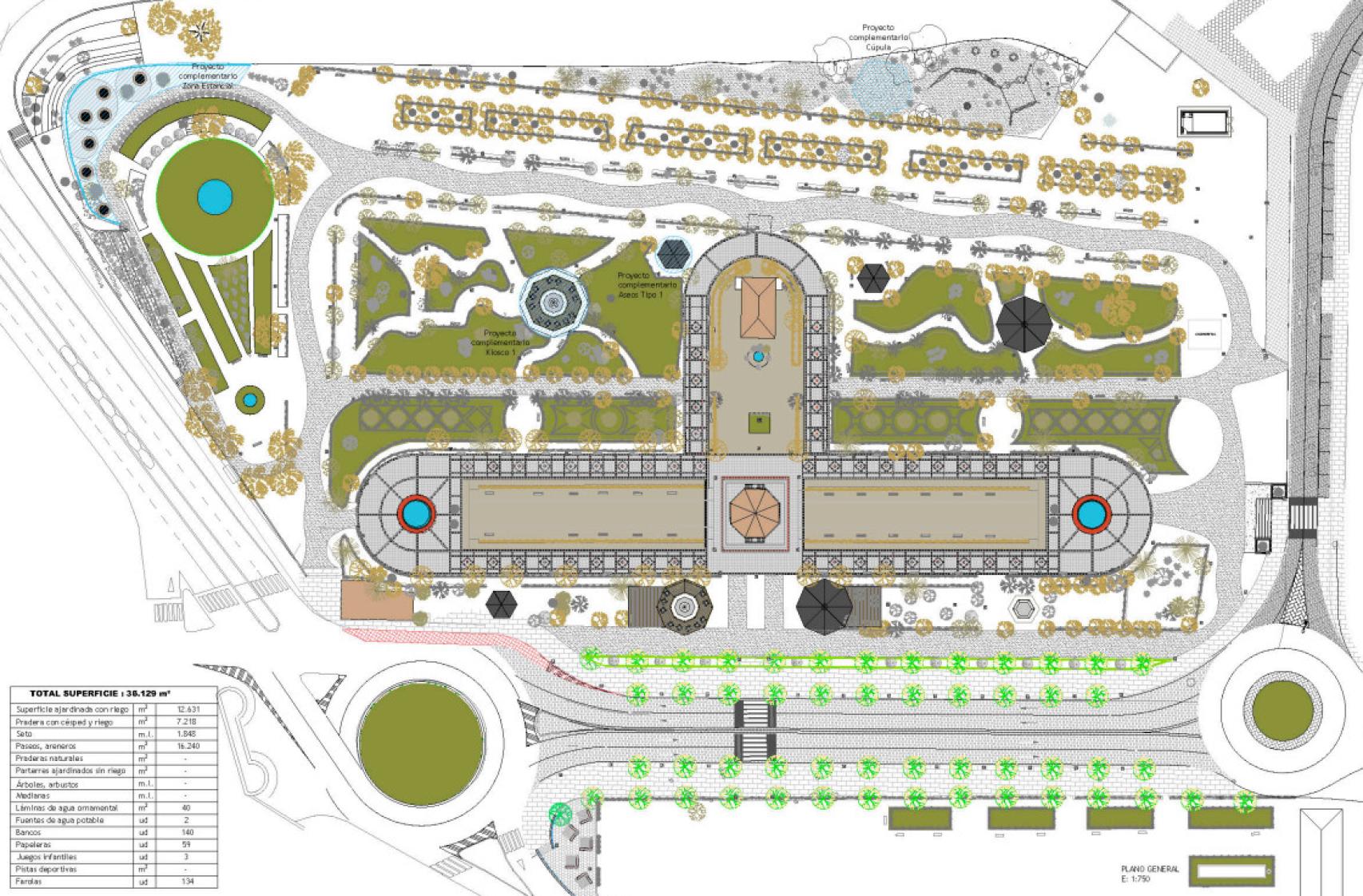Plano cenital del proyecto de reforma del Parque de la Vega.