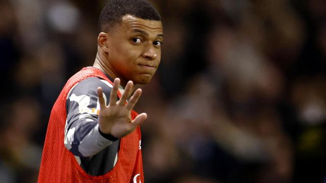 Kylian Mbappé, durante un calentamiento previo a un partido del PSG