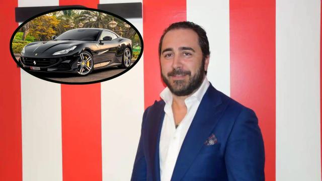Montaje con Víctor de Aldama y un Ferrari Portofino negro