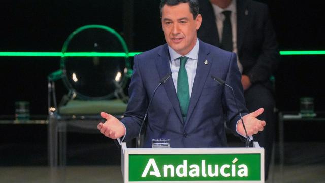 Juanma Moreno, presidente de la Junta, en el acto del 28F.