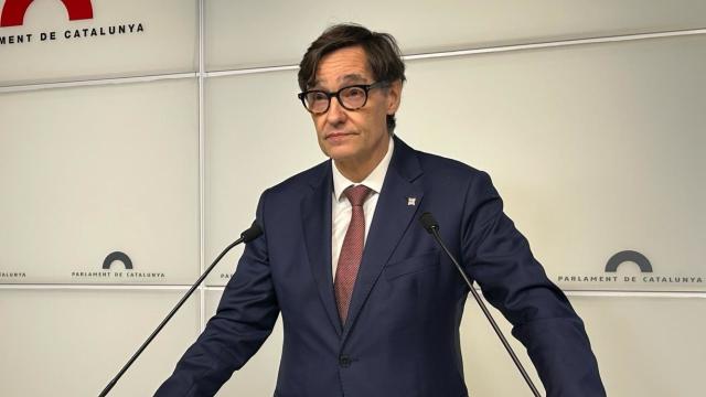 El primer secretario del PSC, Salvador Illa, este martes en una rueda de prensa.