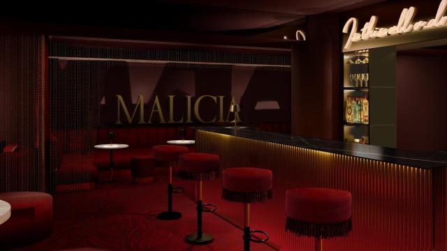 Recreación de la barra de la segunda planta, donde están los reservados de Malicia.