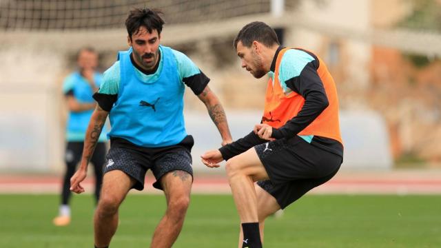 Escassi y Gallar en un entrenamiento con el Ibiza.