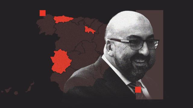 En imagen, en rojo, las autonomías de Extremadura, Asturias y La Rioja.  A la derecha, Koldo García.