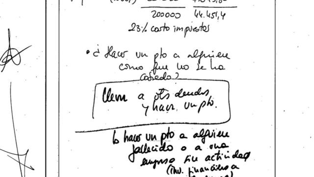 Nota hallada en el despacho del cuñado de Rita Barberá.