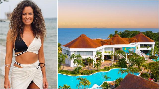 A la izquierda, la presentadora de 'Supervivientes', Laura Madrueño. A la derecha, imagen del hotel donde se alojará el equipo.