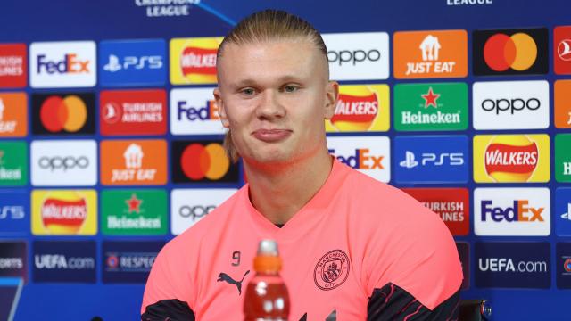 Haaland, en la rueda de prensa previa al duelo de Champions entre el City y el Copenhague.