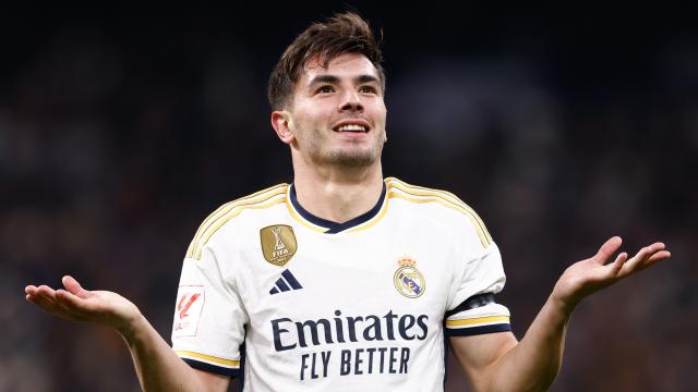 Brahim Díaz celebra un gol con el Real Madrid