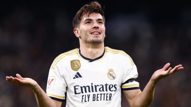 Brahim Díaz celebra un gol con el Real Madrid