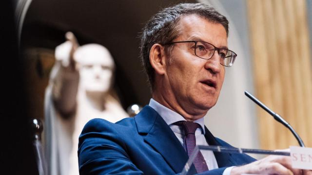 El presidente del Partido Popular, Alberto Núñez Feijóo, presenta una iniciativa en la Cámara Alta del Senado, a 29 de febrero de 2024, en Madrid (España).