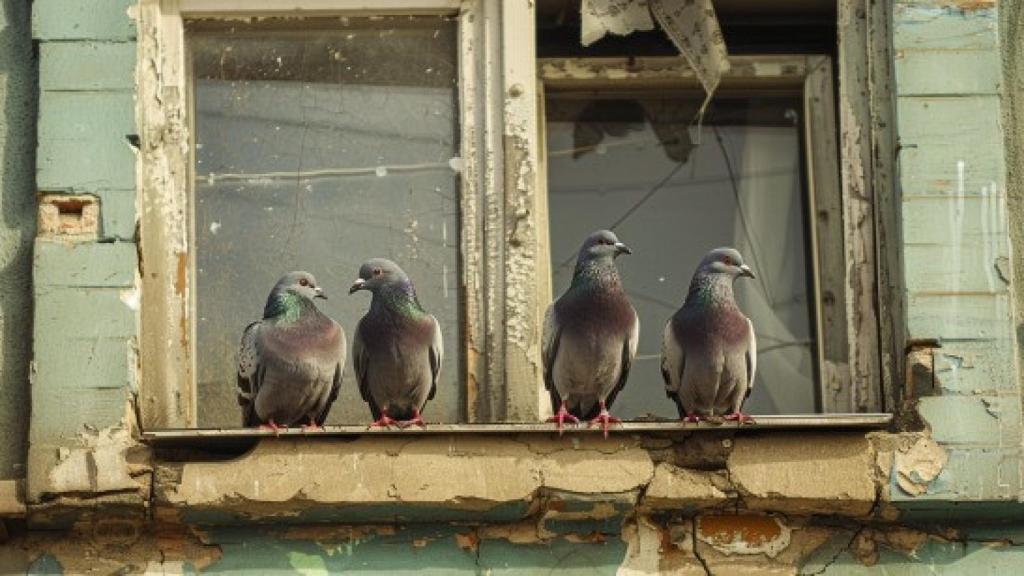 Palomas reposan en una ventana. EE