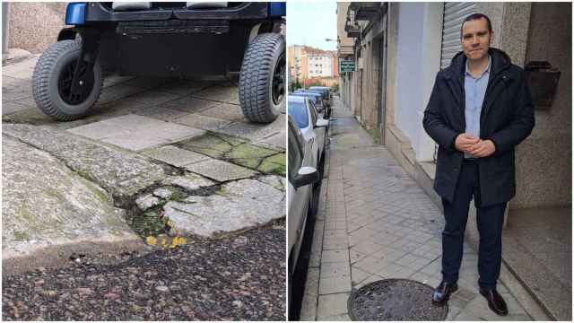 El concejal olívico Fernando González Abeijón denuncia el estado de la calle Burgos de Vigo.