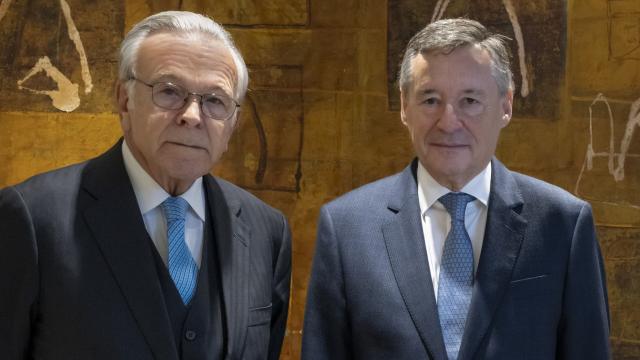 Isidro Fainé, presidente de Criteria Caixa y la Fundación La Caixa, junto a Ángel Simón, consejero delegado de Criteria Caixa.