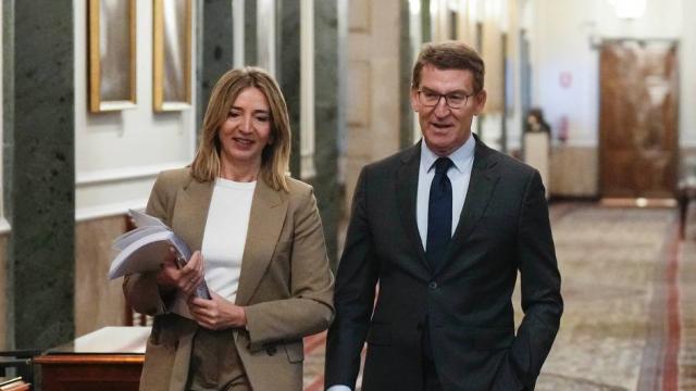 Alicia García, portavoz del PP en el Senado, junto al presidente popular, Alberto Núñez Feijóo.