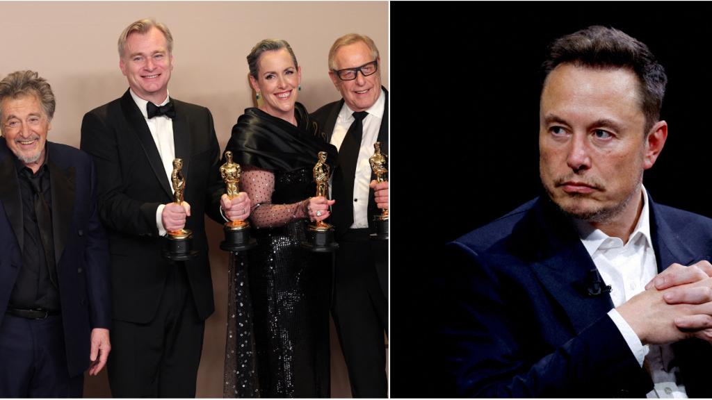 Al Pacino, el equipo de la película de Oppenheimer con Christopher Nolan y Elon Musk
