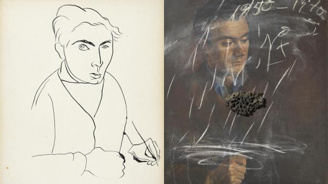 Antoni Tàpies: 'Autorretrato', 1945. Fundación Antoni Tàpies, Barcelona. A la derecha, Antoni Tàpies: 'Retrato de Joan Brossa', 1950-1970. Colección MACBA. Fons Joan Brossa. Depósito Fundació Joan Brossa. © Comissió Tàpies, VEGAP, Barcelona / FotoGasull