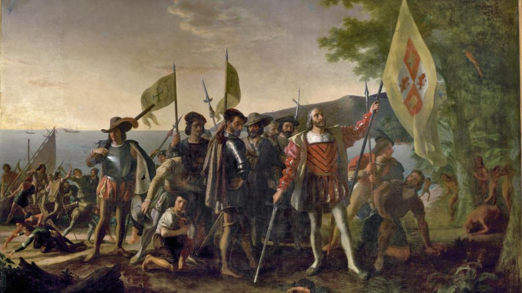 El desembarco de Cristóbal Colón en América visto por el pincel del pintor estadounidense John Vanderlyn