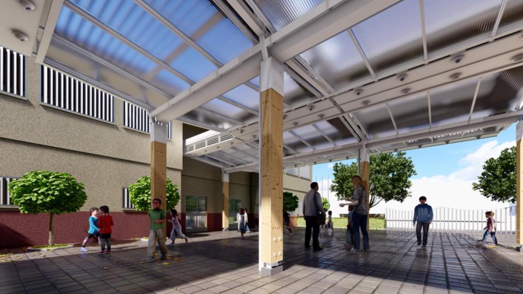 Techo refrigera para el patio de una escuela de Primaria en Sevilla.