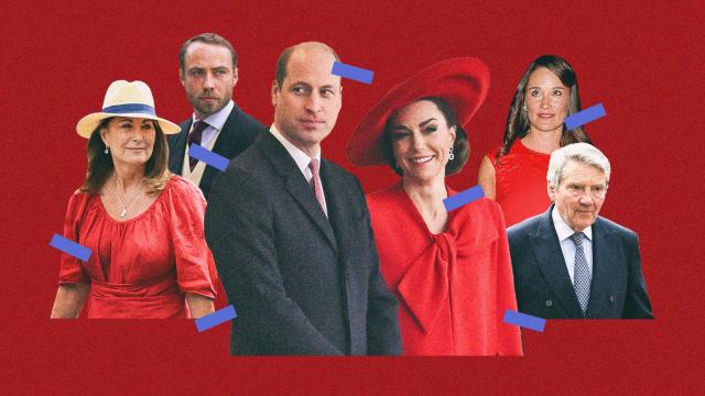 Kate Middleton junto a su marido, Guillermo de Inglaterra, sus padres y sus dos hermanos en un fotomontaje de EL ESPAÑOL.