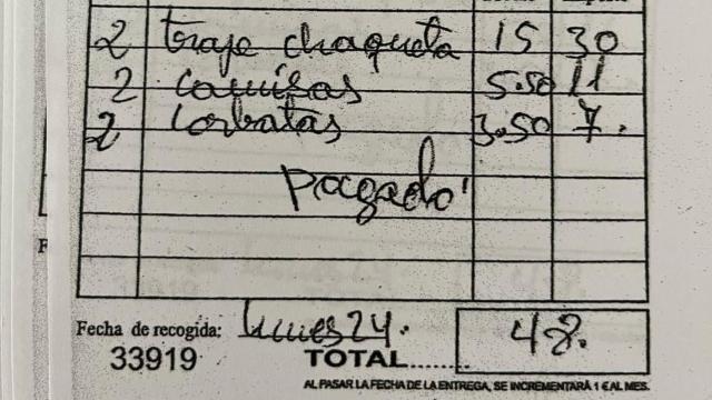 Factura que muestra los gastos en tintorería con dinero público de un concejal de Vox en Dos Hermanas.