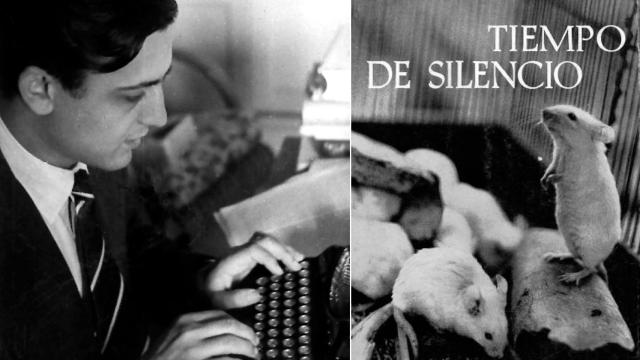 Luis Martín-Santos, en su casa de San Sebastián. Foto: Archivo familiar. A la derecha, detalle de la portada de una de las ediciones de 'Tiempo de silencio', su obra más conocida.