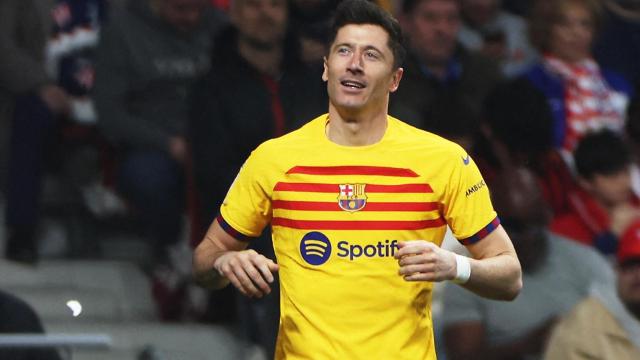 Lewandowski celebra su gol frente al Atlético de Madrid