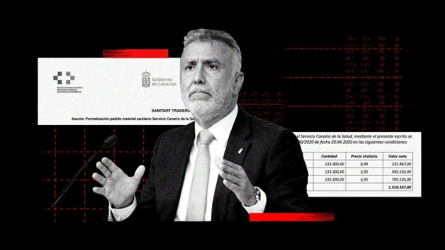 Ángel Víctor Torres y documentos de la adjudicación a Central de Sanitary Traders Spain SL en un fotomontaje.