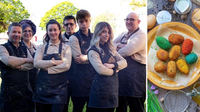 El equipo de Carnicería Cristina a la izquierda y las croquetas a la derecha