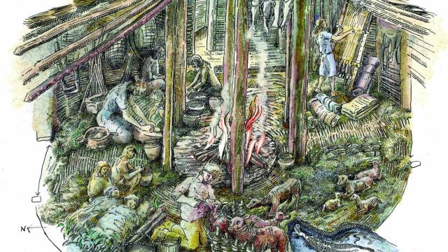 Ilustración idealizada de la vida en una de las estructuras