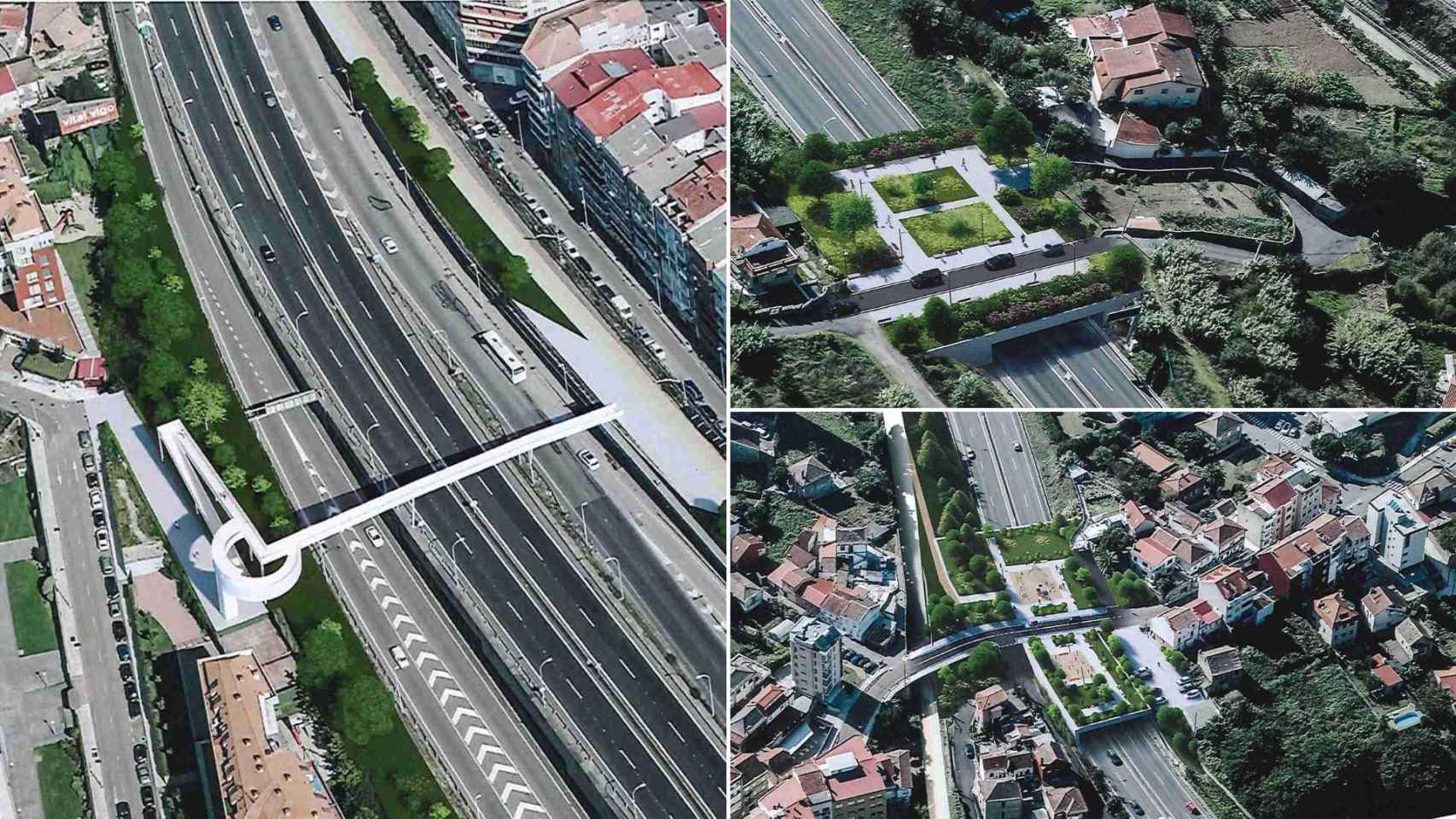 Infografías de la humanización de la AP-9 en su paso por Vigo.