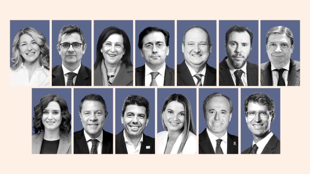 De izquierda a derecha y de arriba abajo: Yolanda Díaz, Félix Bolaños, Margarita Robles, José Manuel Albares, Jordi Hereu, Óscar Puente, Luis Planas, Isabel Díaz Ayuso, Emiliano García Page, Carlos Mazón,  Margalida Prohens, Jorge Azcón y Gonzalo Capellán.