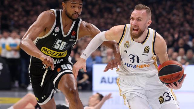Musa, del Real Madrid, en acción ante el Partizán.