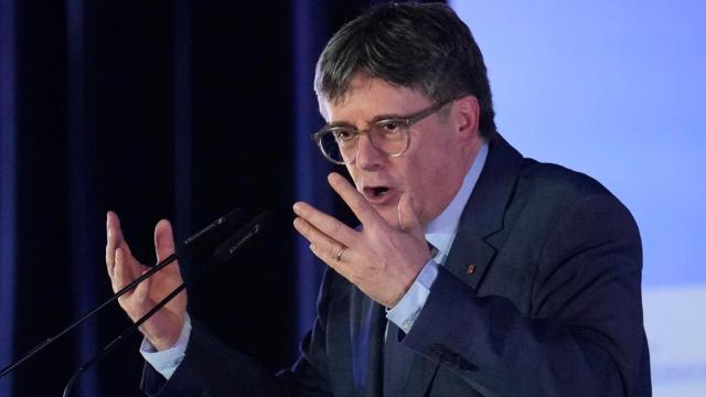 Carles Puigdemont, este jueves, durante su mitin en Elna (Francia).