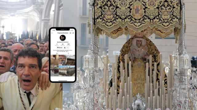 Un montaje con imágenes de Banderas y de la Virgen de Lágrimas y Favores.