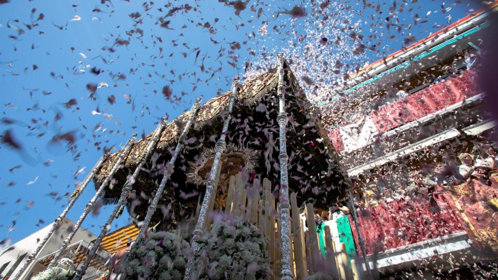 Nuestra Señora de los Dolores del Cerro, bajo una petalada.