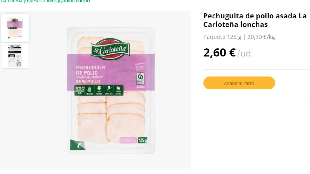 Pechuguita de pollo asada La Carloteña lonchas.