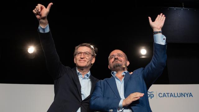Alberto Núñez Feijóo y Alejandro Fernández, en un acto del PP en Cataluña.