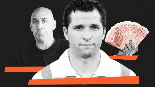 A la izquierda, Luis Rubiales; en un primer plano, Francisco Javier Martín Alcaide, Nene, durante su etapa en el Granada C. F.