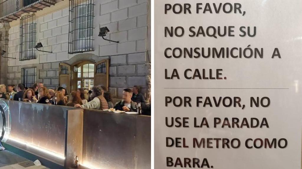Una imagen de la barra improvisada el año pasado // El cartel de la Casa del Guardia este año.