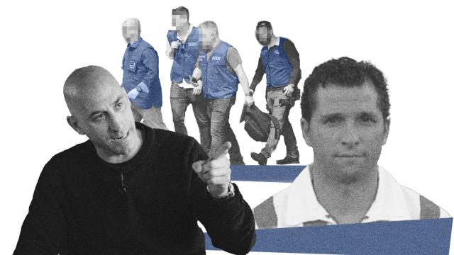 Luis Rubiales, su socio Nene y agentes de la UCO en un fotomontaje
