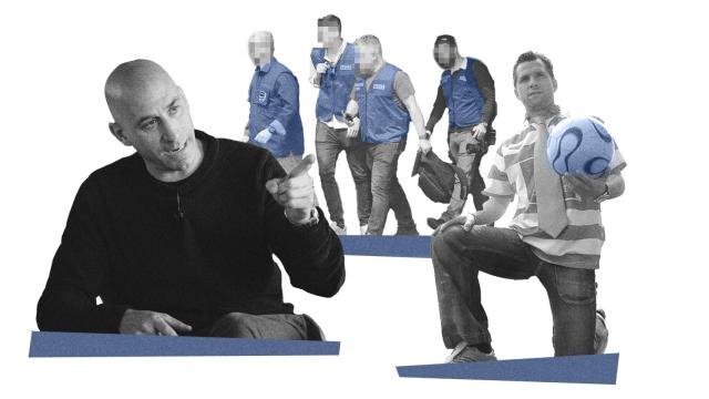 Fotomontaje de Rubiales y su amigo Nene, junto a varios agentes de la UCO.