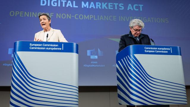 La vicepresidenta ejecutiva de la Comisión, Margrethe Vestager, durante una rueda de prensa