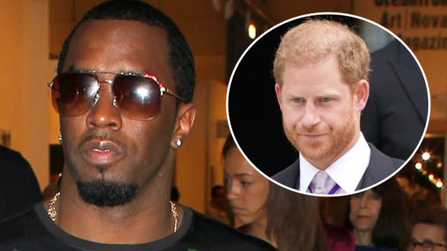 El rapero Sean 'Diddy' Combs junto a una imagen del príncipe Harry de Inglaterra en un fotomontaje de EL ESPAÑOL.