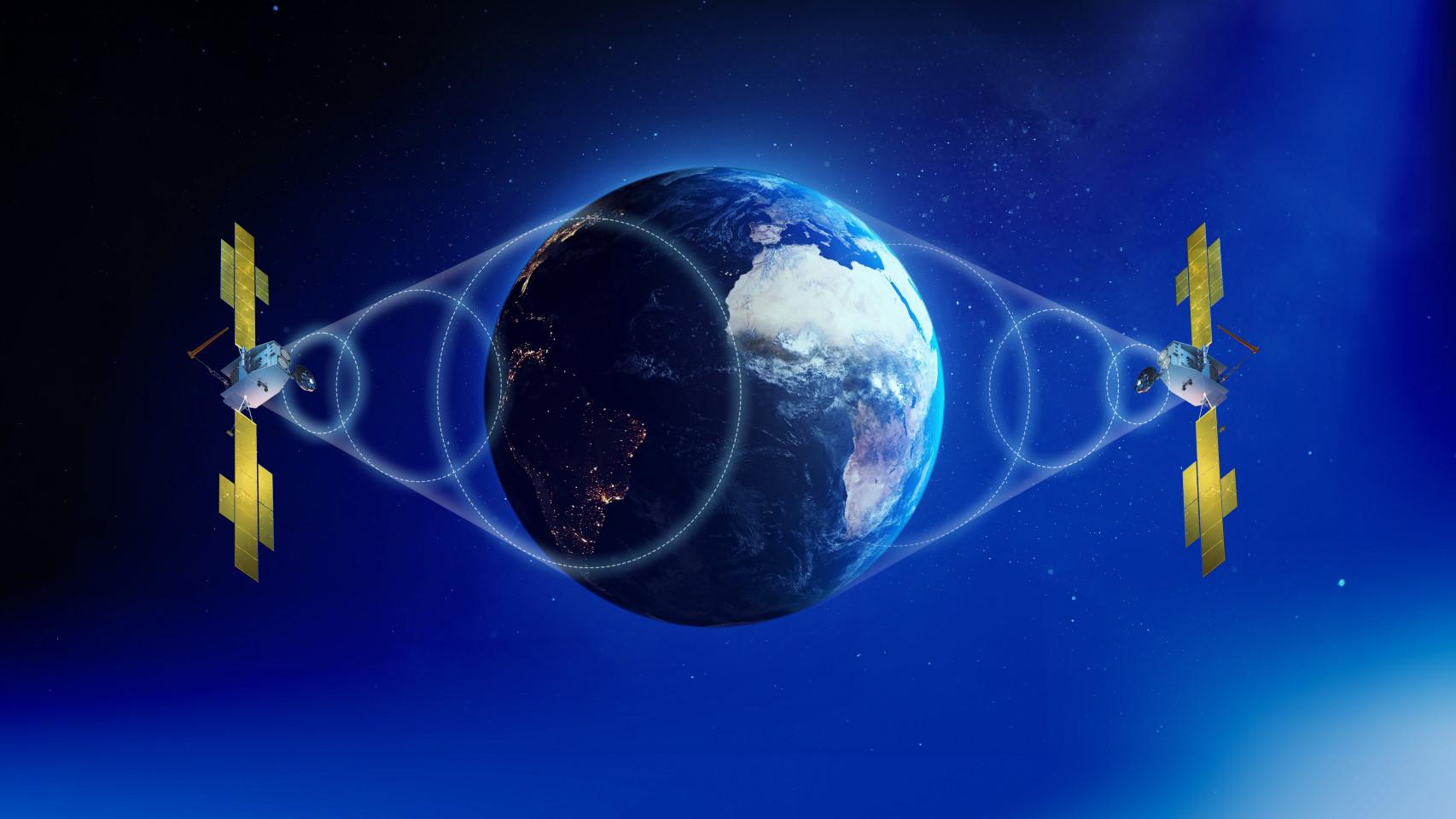 Representación de los dos Spainsat NG en órbita