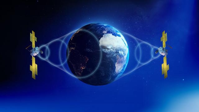 Representación de los dos Spainsat NG en órbita