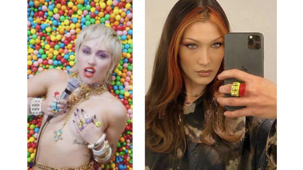 Miley Cyrus en su videoclip 'Midnight Sky' y Bella Hadid, ambas con complementos de La Manso.