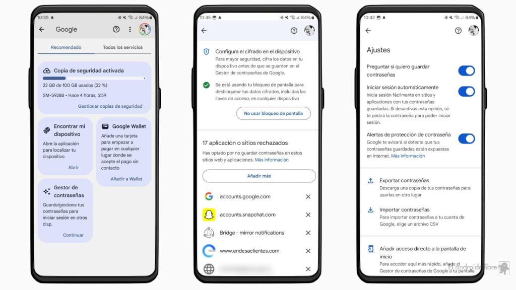 Interfaz del gestor de contraseñas de Chrome